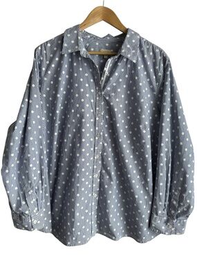 Talbots 100% Cotton Button Down Shirt Womens 3X Blue Pinstripe Polka Dot Top